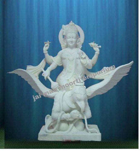 Marble Chakradhari Lord Vishnu Garud Statue, Technique : Handcrafted