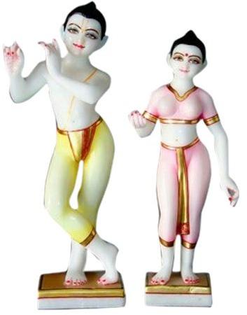 JMM Painted marble radha krishna statue, Color : White