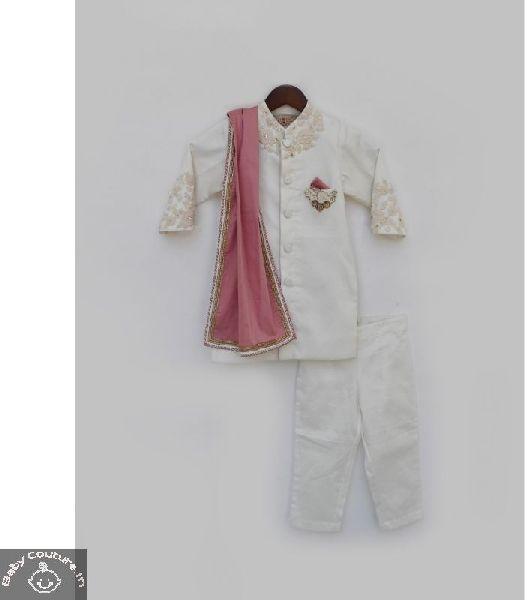 Boys Achkan Pant with Stole, Color : Off White