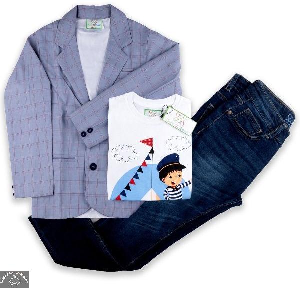 Boys Blazer with Printed T-Shirt and Trouser Set