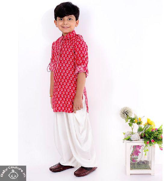 Boys Pathani Kurta Pajama Set, Color : Red, White