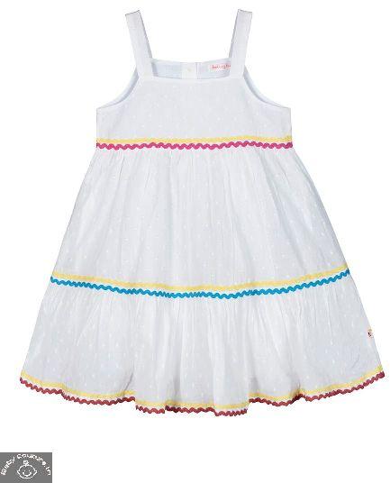 Budding Bees Cotton Dobby Lace Girls Dress, Color : White
