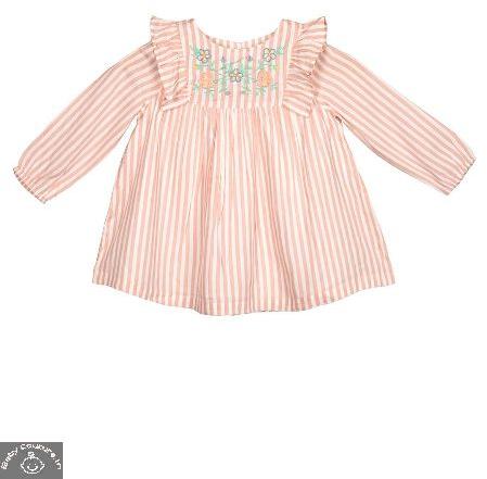 Budding Bees Embroidered Girls Dress, Color : Orange White