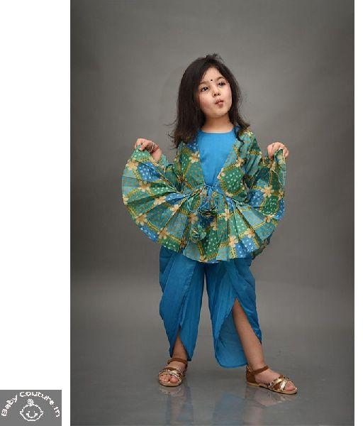 Chikka Pikka Girls Dhoti Jacket Set, Color : Turquoise