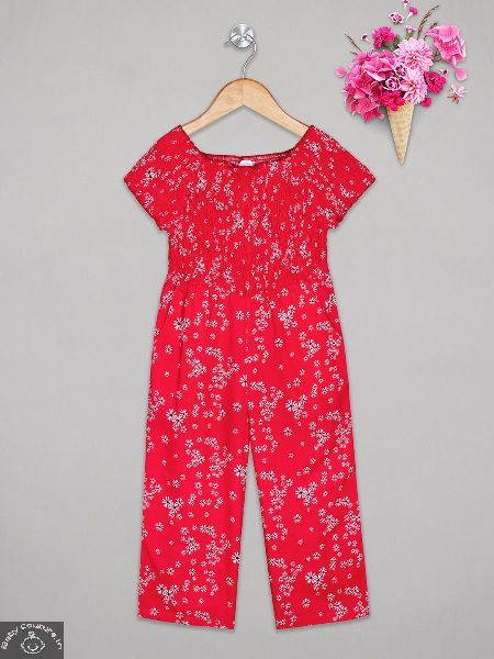 Rayon Girls Jumpsuit, Color : Red