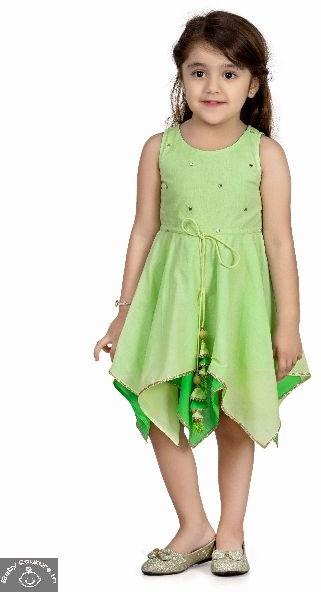 Mini Chic Girls Lime Casual Frock, Color : Green