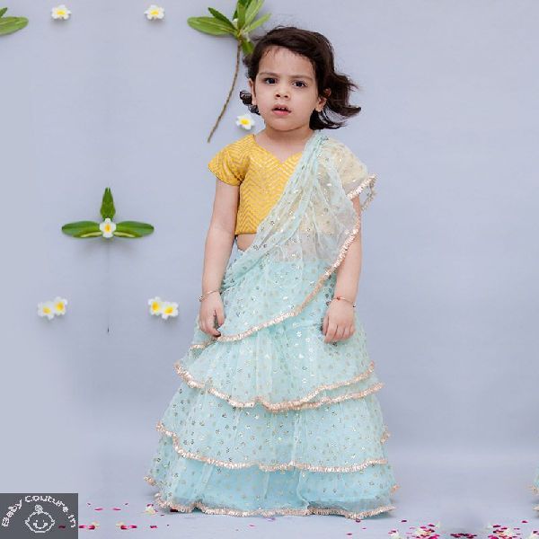 Kids Girls Chiffon Ruffle Saree
