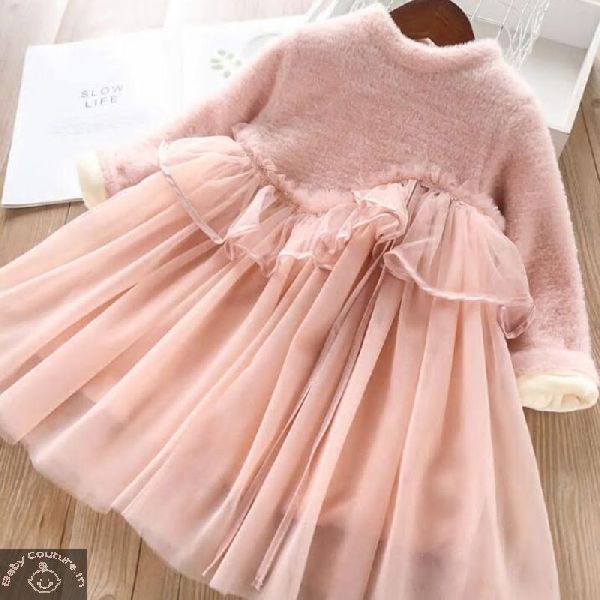 Pink Woolen and Net Dress
