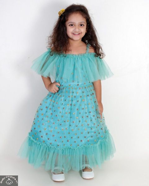 Sequins floor length girls dress, Color : Blue