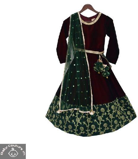 Velvet Anarkali Dress, Color : Maroon, Green