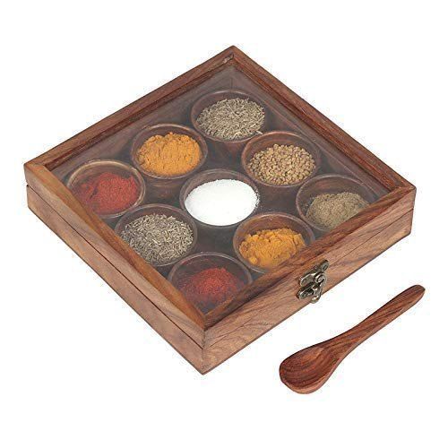 Wooden Square Spice Box