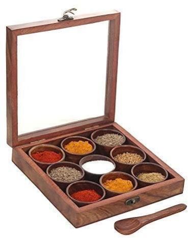 Wooden Square Spice Box