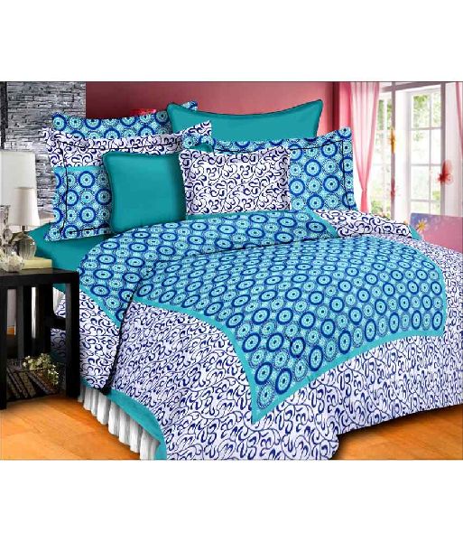 Jaipuri geometric Print Cotton 2 Pillow Covers Double Bed Sheet