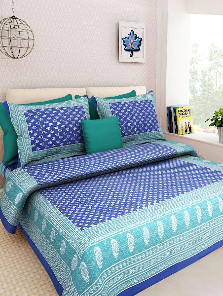 Sanganeri Paisley Print Cotton 2 Pillow Covers Double Bed Sheet