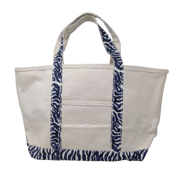 COTTON BEACH BAG WITH PRINTED HANDLE AND GUSSET