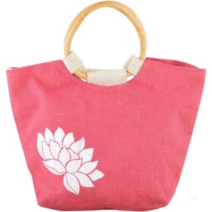 DYED AND PRINTED JUTE BEACH BAG WITH CANE HANDLE