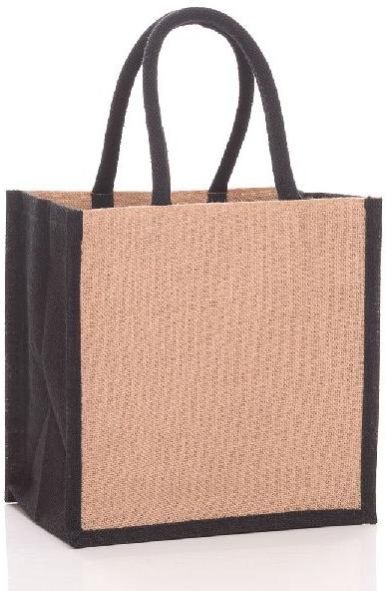 JUTE BAG WITH BLACK DYED GUSSET AND HANDLE