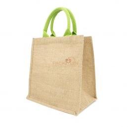 NATURAL JUTE BAG WITH DYED HANDLE  .