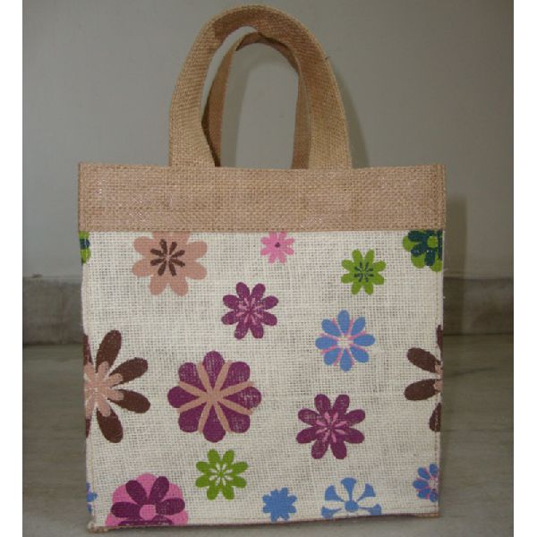 NATURAL JUTE BAG WITH PRINTED COTTON FRONT POCKET