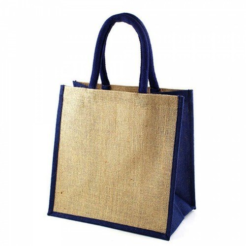 NATURAL SHOPPING JUTE BAG WITH DYED HANDLE AND GUSSET