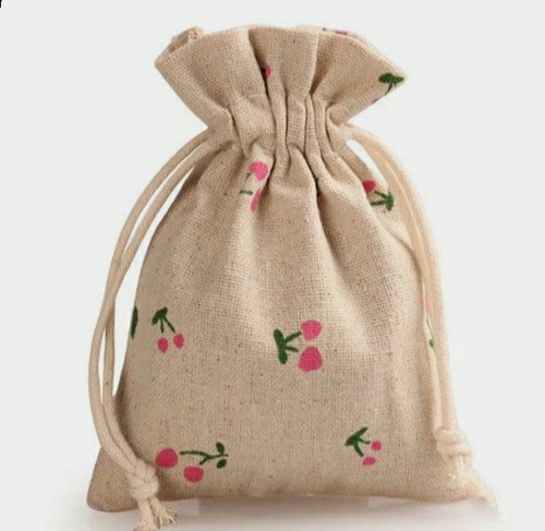 PRINTED COTTON POUCH WITH COTTON DRAWSTRING
