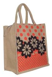PRINTED JUTE BAG WITH ZIPPER, for Daily Use, Shopping, OFFICE, COLLEGE, Size : Multisizes