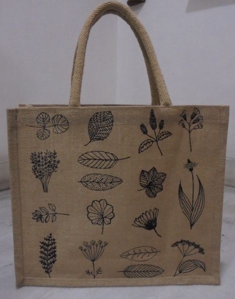 SINGLE COLOUR JUTE PRINTED BAG, for Daily Use, Packaging, Shopping, Size : Multisizes