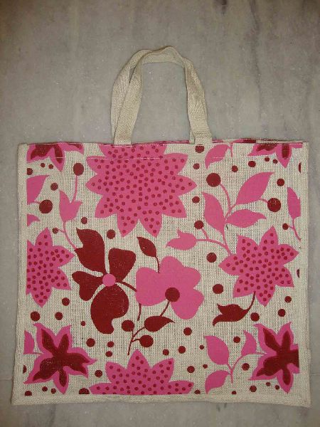 TWO COLOUR PRINTED JUTE BAG WITH TAPE HANDLE