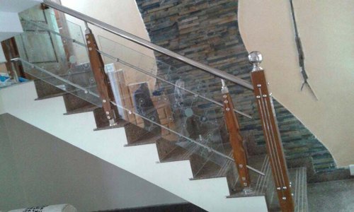 Wooden Glass and Steel Railing, Color : Silver