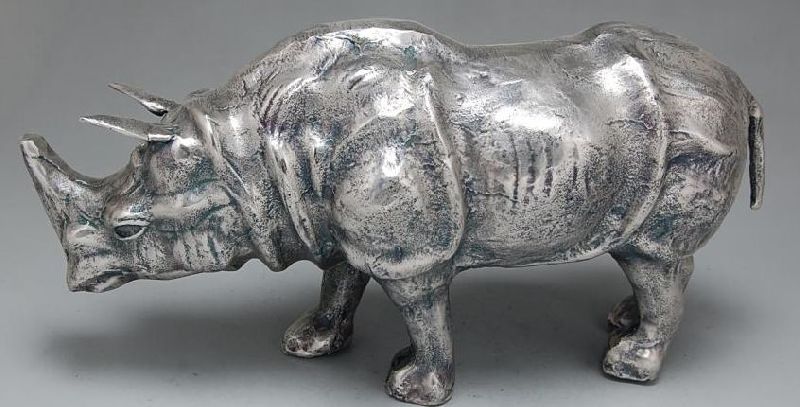 Polished Metal Rhino Statue, for Decoration, Style : Antique
