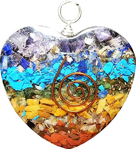 7 Chakra Crystal Healing Orgone Heart Shape Pendant with Copper Wire