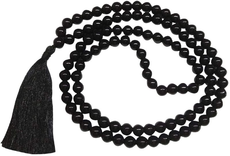 Polished Natural Stone Obsidian Beads Mala, for Japa, Length : 0-10 Inches