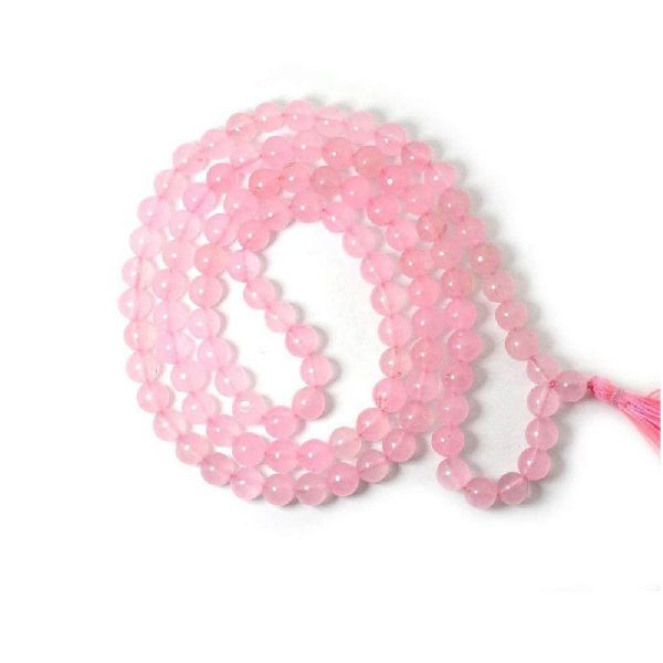Customized Polished Rose Quartz Beads Mala, for Jewellery Use, Color : Pink