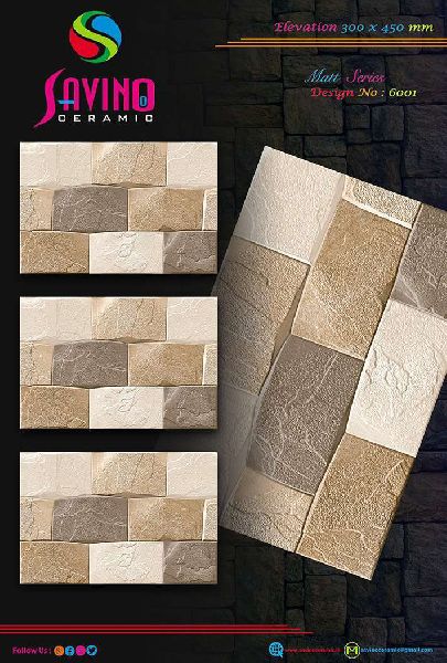 Rectangular Design No. 6001 Digital Wall Tiles, for Elevation, Bathroom, Size : 300x450 mm
