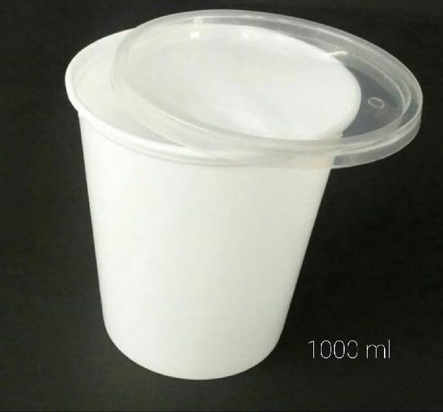 Round 1000 ml Plastic Container, Color : White