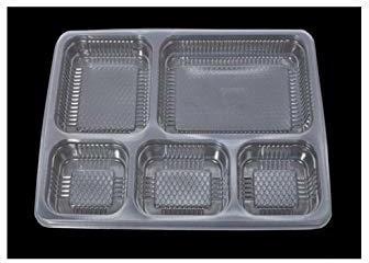 Rectangular Plastic 5 Compartment Meal Tray, for Food Serving, Pattern : Plain