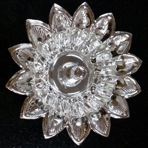 Polished Flower Shaped Silver Diya, for Pooja