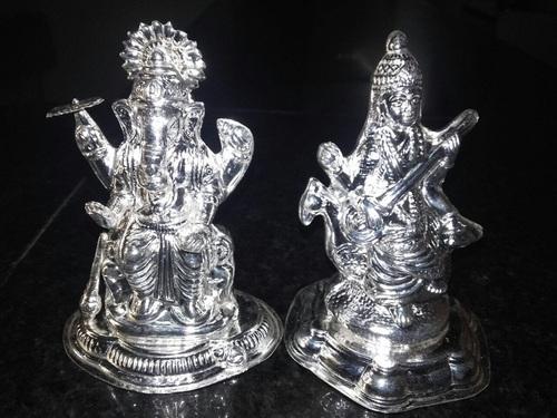 Silver Ganesh Saraswati Statue