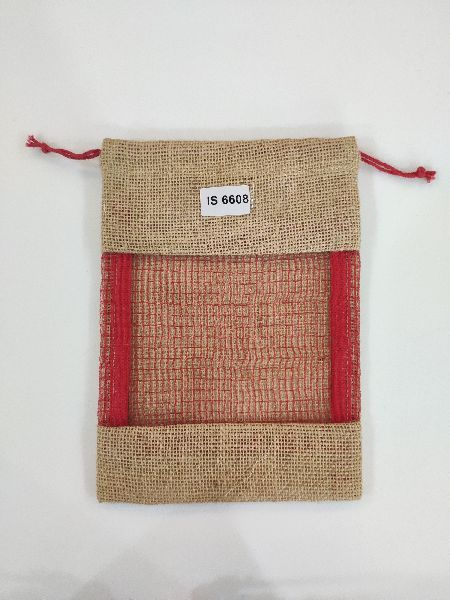 Rectangular Jute Pouch Bags withred drawstring, for Good Quality, Size : Customized