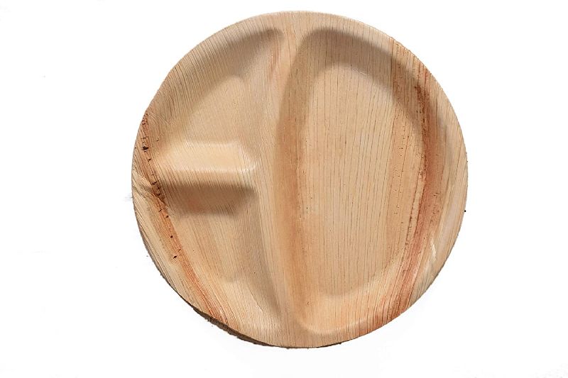 10 Inch Round 3 Areca Leaf Compartment Plate