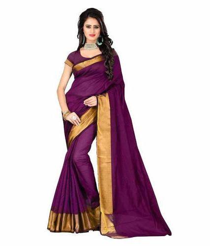 Cotton Plain Saree, for Anti-Wrinkle, Shrink-Resistant, Packaging Size : 4 Pieces