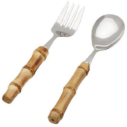 Bamboo Handle Stainless Steel Serving Spoon and Fork Set