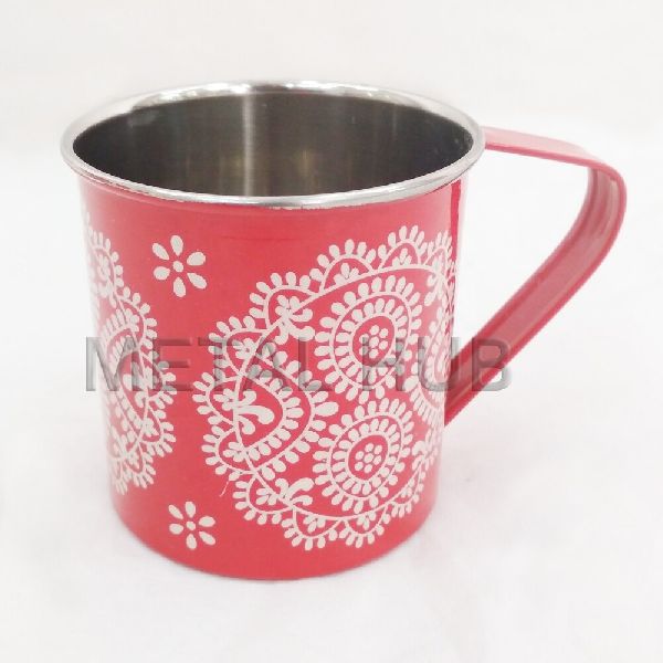 Stainless Steel Red Enamel Mug, Capacity : 12 oz.