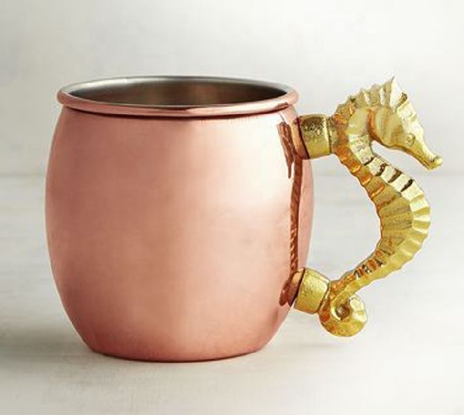 Seahorse Handled Copper Moscow Mule Mug, Capacity : 18 OZ.