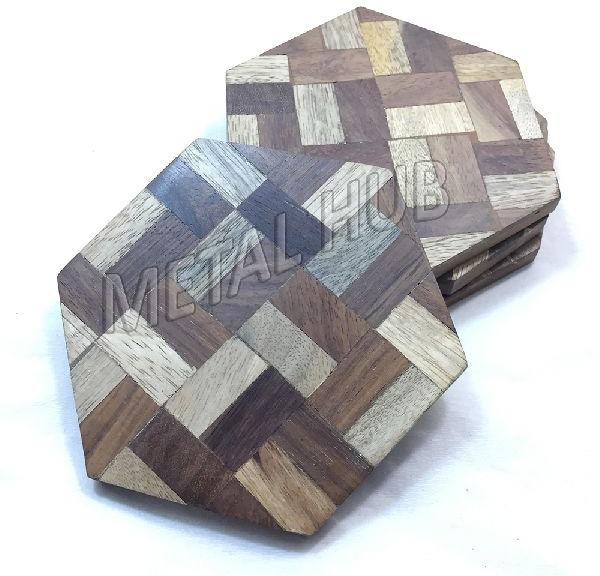 Metal Hub Hexagonal Wooden Hexagon Coaster, Style : New Classical/Post-modern