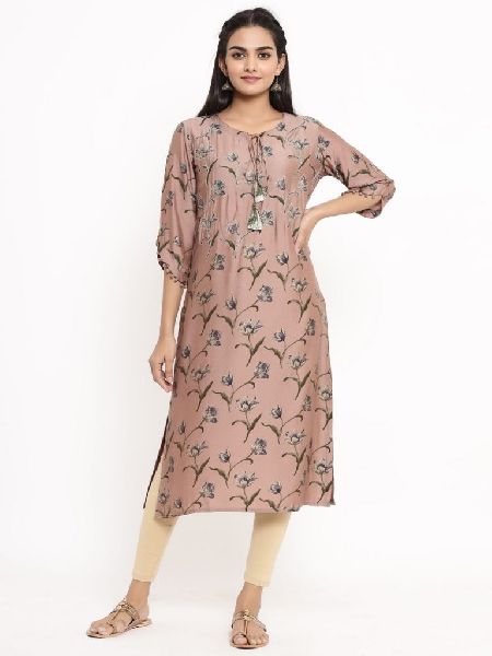 Floral Printed Rayon Straight Kurta, Feature : Comfortable, Impeccable Finish