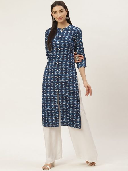 Printed Front Slit Rayon Kurta, Occasion : Casual Wear