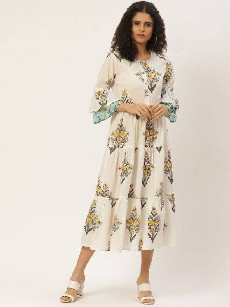 Printed Moroccan Cotton Dress, Occasion : Casual Wear