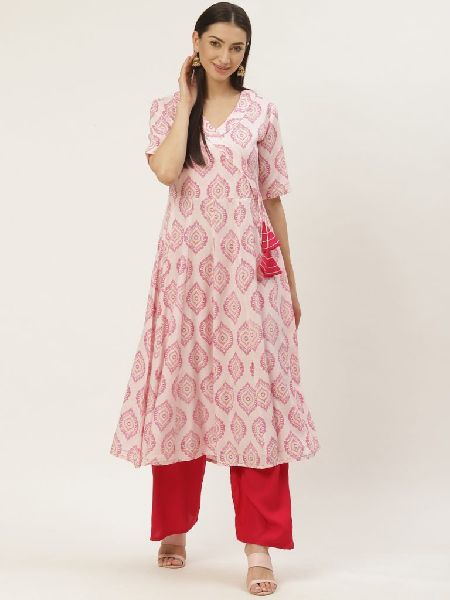 Printed Pink Rayon Anarkali Kurta, Feature : Anti-Wrinkle, Comfortable