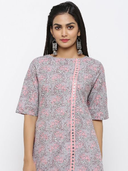 Women&amp;amp;rsquo;s Printed A-Line Kurta with Mirror Work